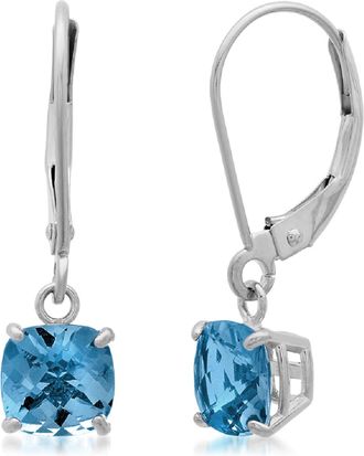 MAX + STONE Solid 10K White Gold Cushion Cut Dangle Gemstone Leverback Earrings