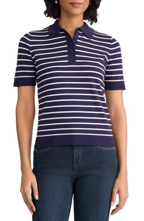 Jones New York Stripe Short Sleeve Polo in Pacific Navy /Natural White at Nordstrom, Size X-Small
