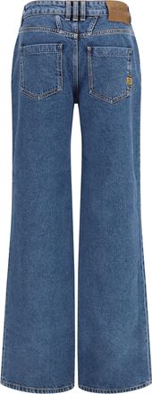 Balmain Womens Straight Wide-Leg Jeans Bleu Fonce Cotton