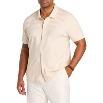 Perry Ellis Big & Tall Ribbed Jacquard Button-Front Polo Shirt in Birch at Nordstrom, Size Xx-Large