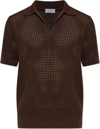 Ferragamo Polo met decoratieve breistructuur - Heren - V-hals truien - Bruin - M - Katoen - Truien & Vesten