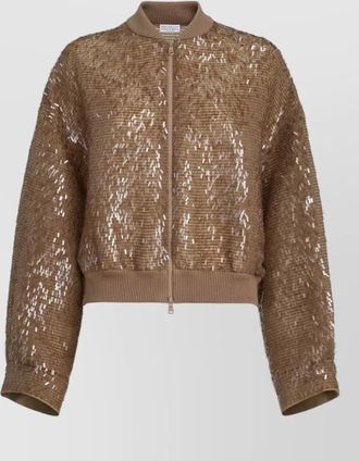 Brunello Cucinelli sequin bomber jacket long sleeves zip