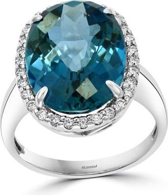 Effy 14K White Gold Diamond & London Blue Topaz Halo Ring in 14K Gold at Nordstrom, Size 7