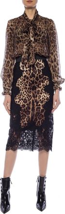 Dolce & Gabbana Lace-trimmed Skirt, Womens, Brown