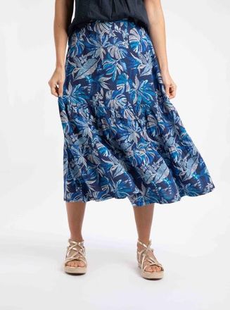Weird Fish Cassis Printed Viscose Tiered Skirt in Blue Indigo at Nordstrom, Size 18