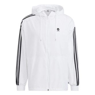 adidas Mens adidas neo Stripe Logo Zipper Hooded Jacket White HN8788