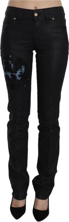 John Galliano Black Swan Floral Geborduurde Mid Waist Skinny Denim Jeans - Dames - Slim Fit Jeans - Zwart - W24 - Denim - Jeans