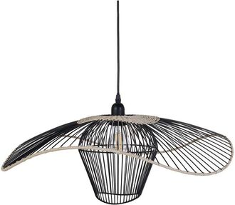 Beliani Lampada a sospensione con paralume in rattan e metallo nero Lunga