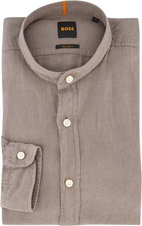 HUGO BOSS Overhemden, Heren, Bruin, M, Linnen, Bruin casual linnen overhemd