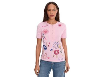 Johnny Was Short Sleeve Seamed T-Shirts - Karissa Womens Clothing Romance Rose : 2XL, Cotton