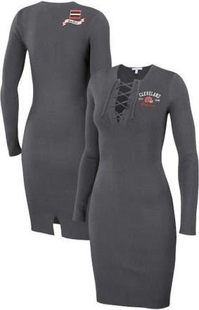 WEAR by Erin Andrews Womens WEAR by Erin Andrews Charcoal Cleveland Browns Lace Up Long Sleeve Dress at Nordstrom, Size Xx-Large