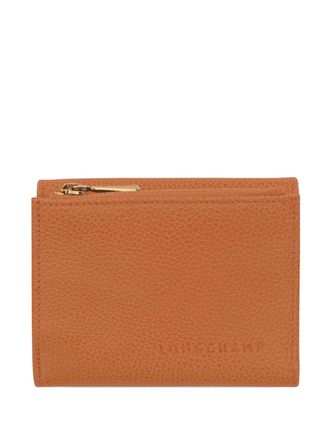 Longchamp Le Foulonn&eacute; zipped compact wallet - women - Calf Leather/Recycled Polyester - One Size - Brown