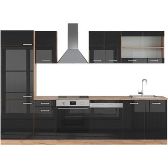 Vicco Mueble De Cocina R-line, Roble Negro/dorado De Alto Brillo, 300 Cm, Et Roble