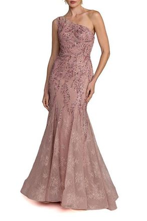 Mac Duggal Embellished Lace One Shoulder Mermaid Gown in Rose at Nordstrom, Size 14