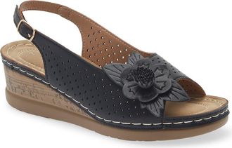 Eddie Marc Bethea Floral Appliqu&eacute; Slingback Sandal in Black at Nordstrom Rack, Size 10