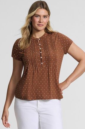 Lands End Tall Lightweight Jersey Button Pintuck Top in Rich Ginger/ivory Mini Dot at Nordstrom, Size X-Large
