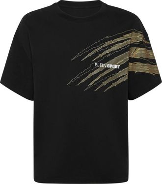 Plein Sport Tops, Heren, Zwart, 3Xl, Katoen, T-Shirt Round Neck SS Scratch