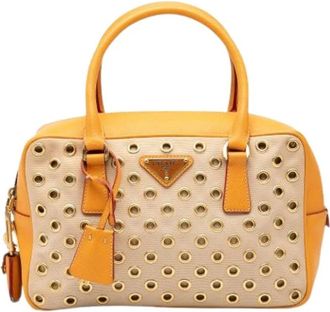Prada Pre-owned Handbags, female, Multicolor, Size: ONE SIZE Pre-owned Canvas Saffiano Handbag