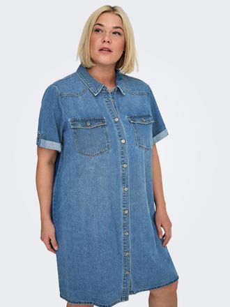 Only Carmakoma Jeanskleid ONLY CARMAKOMA CARLISA S/S DNM DRESS GUA NOOS, Damen, Gr. 42, N-Gr, medium blau denim, Obermaterial: 90% Baumwolle, 10% Viskose, unifarben,