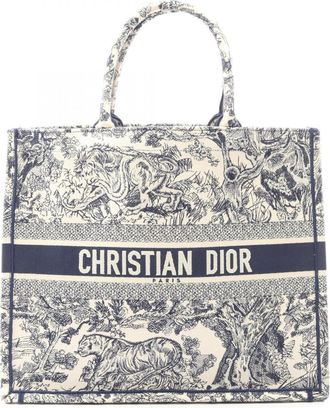 Dior Ivory Navy Canvas Handbag Tote Bag (Pre-Owned)