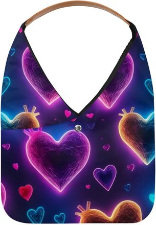 Generic Love Heart Colorful Pattern Reusable Lightweight Grocery Bags - Foldable Into Compact Pouch, Washable & Sturdy, Multipurpose for Shopping and Travel