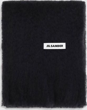 Jil Sander Sciarpa in misto lana mohair con logo applicato e fondo sfrangiato