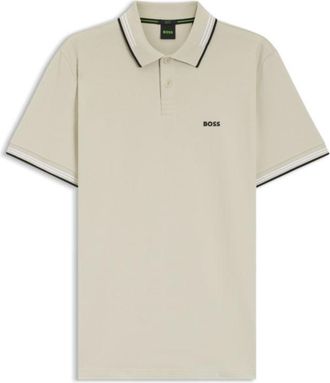 BOSS Stretch-cotton slim-fit polo shirt with branding and stripes