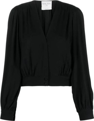 Forte_Forte Elegante Zwarte Cr&ecirc;pe Blouse - Dames - Blouses - Zwart - XL - Overhemden