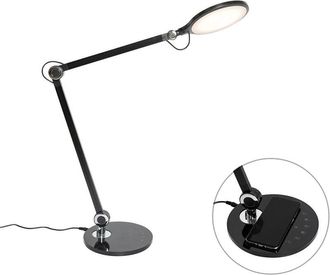 QAZQA Moderno Lámpara de mesa de diseño negra con led, táctil y cargador por inducción - Don Plástico Alargada Incluye led Max. 1 x 10 Watt - Qazqa