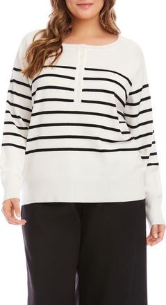 Karen Kane Stripe Henley Sweater in Off White/Black at Nordstrom, Size 1X