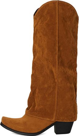 Generic Womens Knee-High Slouch Boots, Elegant Suede-Look Tall Boots with Low Block Heel, Pointed Toe And Wide Shaft, Comfortable Autumn Winter Slip-On Boots 