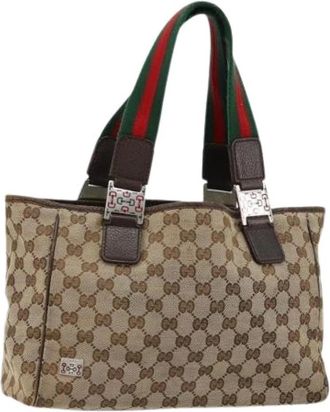 Gucci Pre-owned Vintage GG Canvas Tote - Dames - Vintage Shopper - Beige - ONE Size - Leer - Vintage