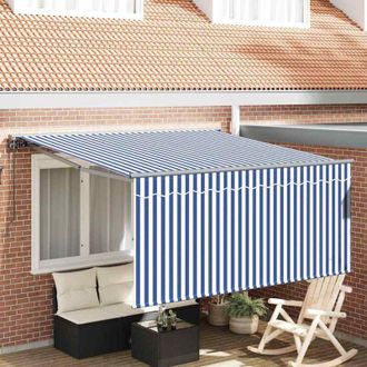 vidaXL Toldo Retr&aacute;ctil Azul Y Blanco 300 X 250 Cm Tela Vidaxl