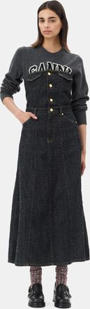 Ganni Textured Midi Dress in Black Size 12 Organic Cotton Womens