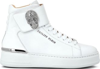 Philipp Plein crystal-skull high-top sneakers - women - Leather - 35 - White