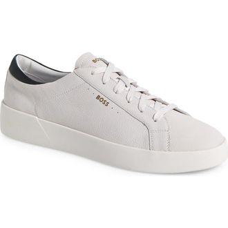 BOSS Belwar Low Top Pebbled Leather Sneaker in White /Black at Nordstrom Rack, Size 13Us / 12Uk