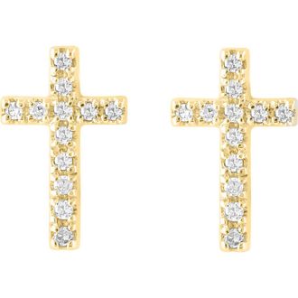 Effy 14K Yellow Gold Diamond Cross Stud Earrings at Nordstrom Rack