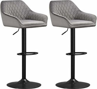Ainpecca Ainpecca - Set Of 2 Grey Velvet Bar Stools Breakfast Bar Chair Kitchen Stool Swivel Barstool,2PCS grey