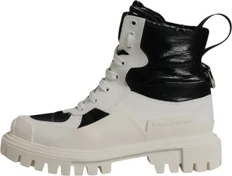 Dolce & Gabbana White Padded Mid Calf Lace Up Boots Womens Shoes (Pre-Owned)