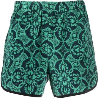 Marine Serre Oriental Towels track shorts - men - Cotton - 46 - Green