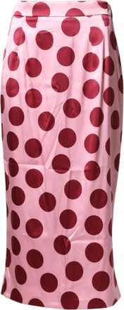 Dolce & Gabbana Pink Polka Dot Silk Pencil Cut Midi Womens Skirt