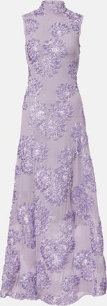 Rotate Abito lungo in mesh con ricamo floreale