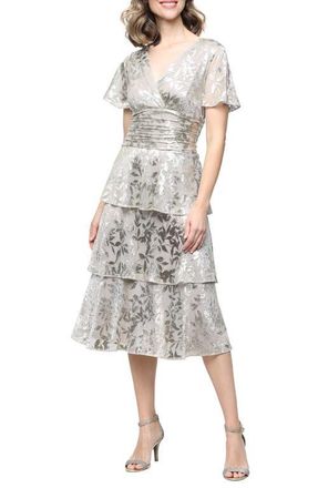S.L. Fashions Metallic Layered Ruffle Cocktail Dress in Buff Metallic at Nordstrom, Size 18