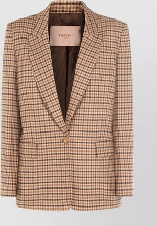 Twin-Set checked blazer with front pockets and long sleeves