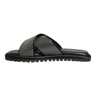 Dolce & Gabbana Criss-Cross Slide Sandalen - Heren - Sandalen - Zwart - 44 EU - Leer - Schoenen