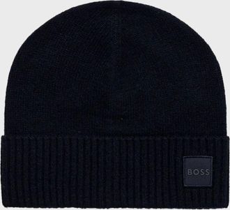 HUGO BOSS Mens Akaio Ribbed Wool Blend Beanie, Black