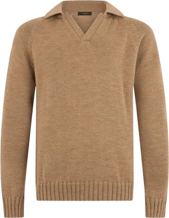 Zanone V Polo V-Neck Ribbed Wool Polo Sweater