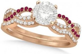 Allurez Infinity Twisted Round Diamond Ruby Bridal Set 14k Rose Gold (0.63ct)