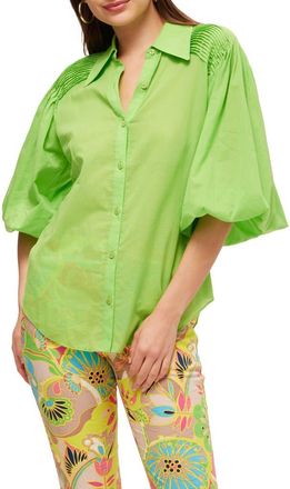 Trina Turk Puff Sleeve Button Up Court Top in Serene Green at Nordstrom, Size X-Small