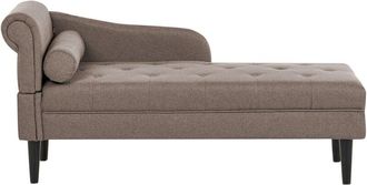 Beliani Chaise Longue De Tela Div&aacute;n De Estilo Moderno Patas De Madera Coj&iacute;n Incluido F&aacute;cil De Limpiar Gris Pardo Izquierdo Yvoire